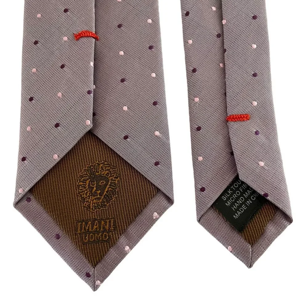 IMANI UOMO Necktie Iridescent Purple Lilac Pink Dots Pattern Skinny Silk Tie